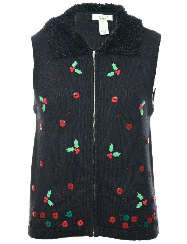 Embroidered Christmas Vest - S