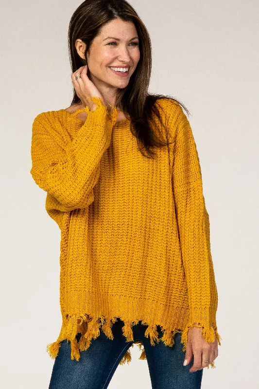 Yellow Distressed Fringe Sweater