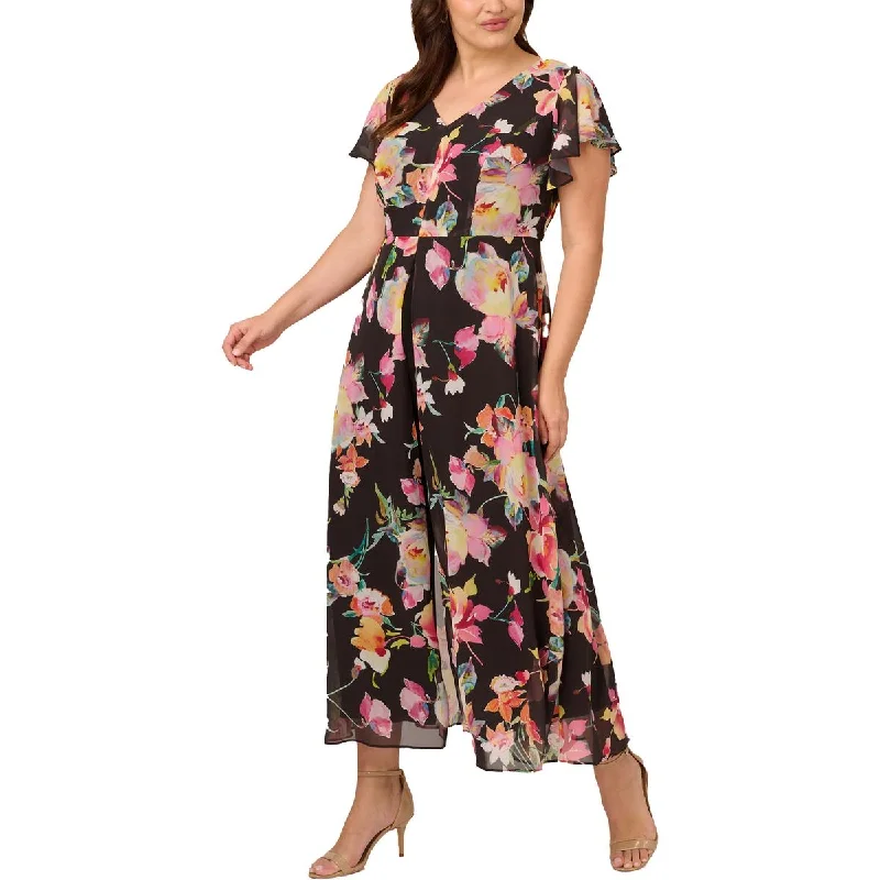 Adrianna Papell Womens Plus Floral Cropped Jumpsuit