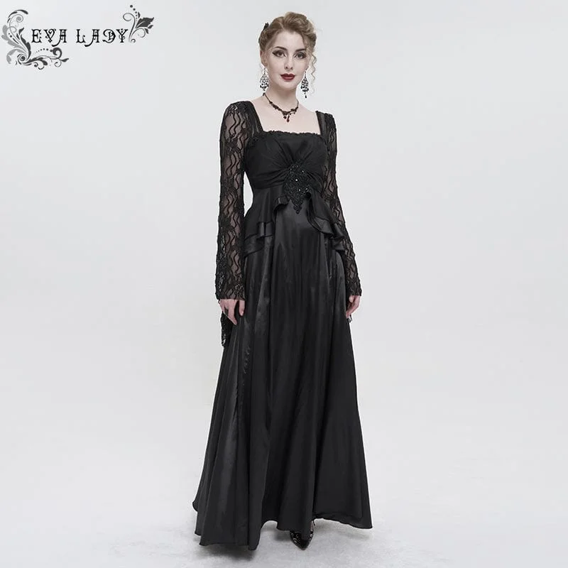 Women's Gothic Flared Sleeved Lace Splice Wedding Dress