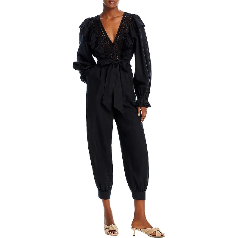 FARM Rio Womens Eyelet Belted Jogger Jumpsuit