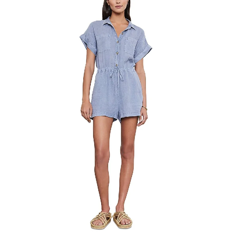 VELVET BY GRAHAM & SPENCER Womens Linen Button-Down Romper