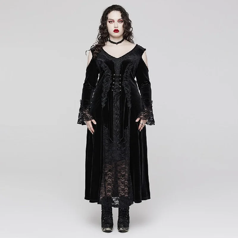 Women's Plus Size Gothic Off Shoulder Lace Splice Velvet Dress