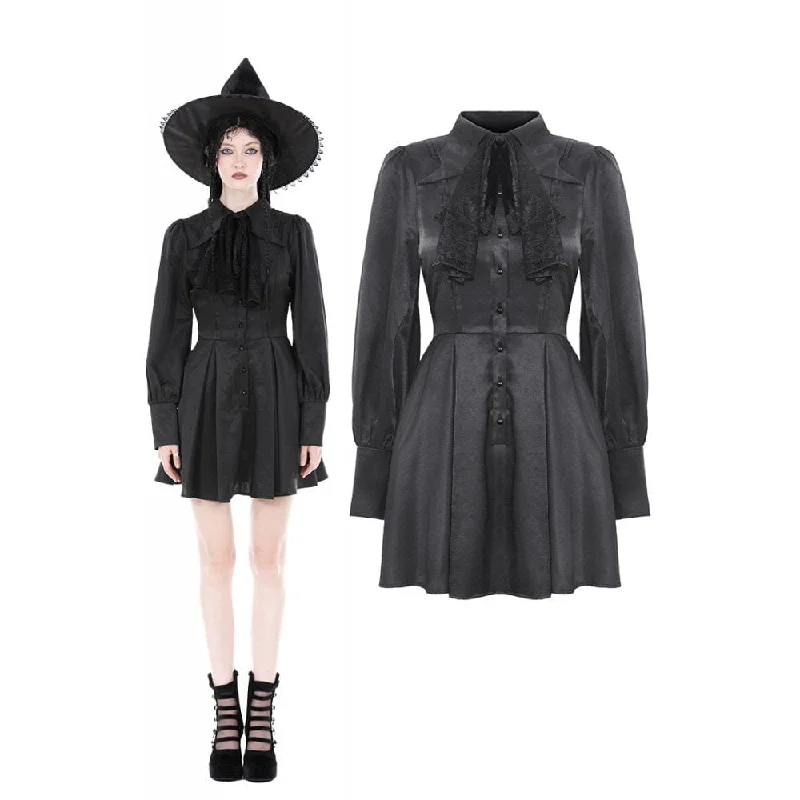 Women's Gothic Turn-down Collar Dress with Necktie