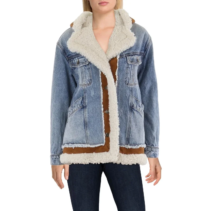 We The Free Womens Faux Fur Lined Trucker Denim Jacket