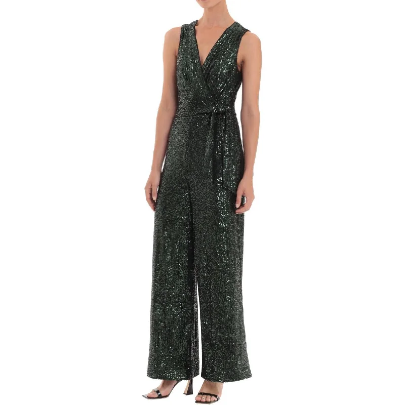 Maggy London Womens Sequined Wrap Jumpsuit