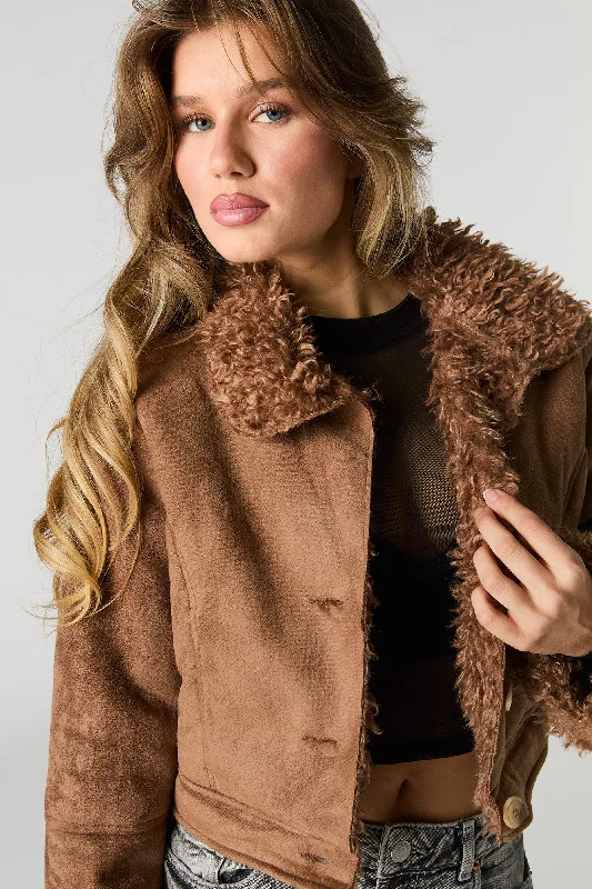 Faux Suede Faux Fur Lined Jacket