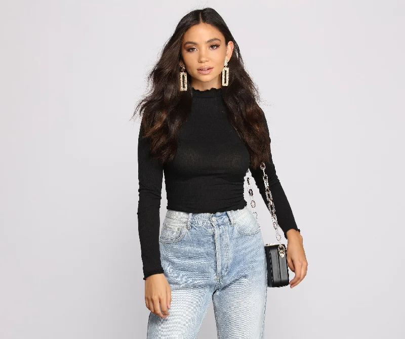 Chic Cropped Ribbed Mock Neck Top