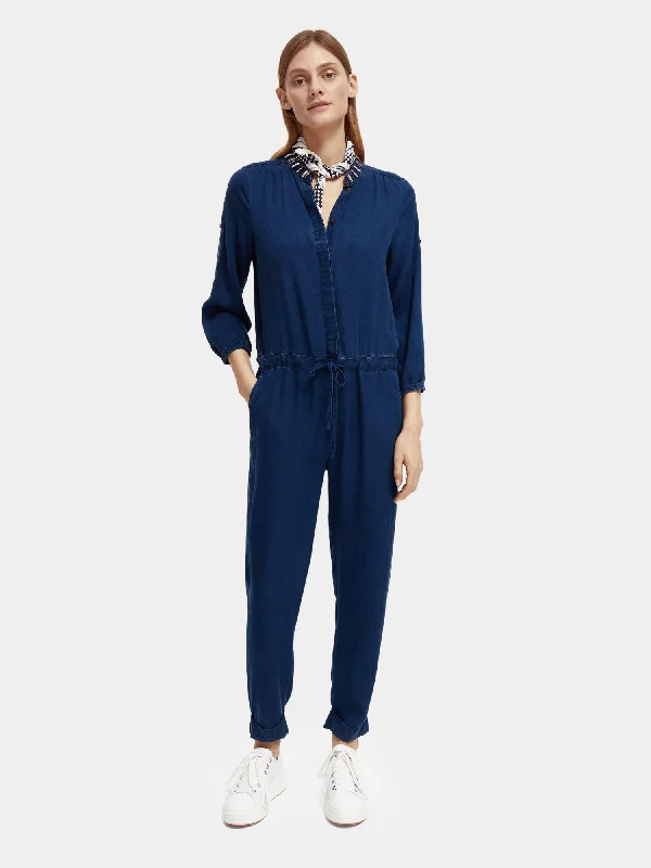 Beaded indigo jumpsuit