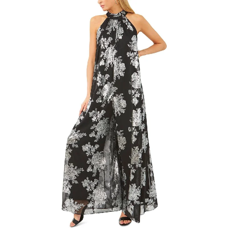 MSK Womens Floral Halter Jumpsuit