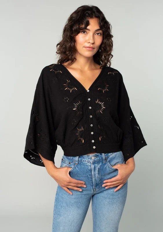 Along The Coast Eyelet Embroidered Blouse Top