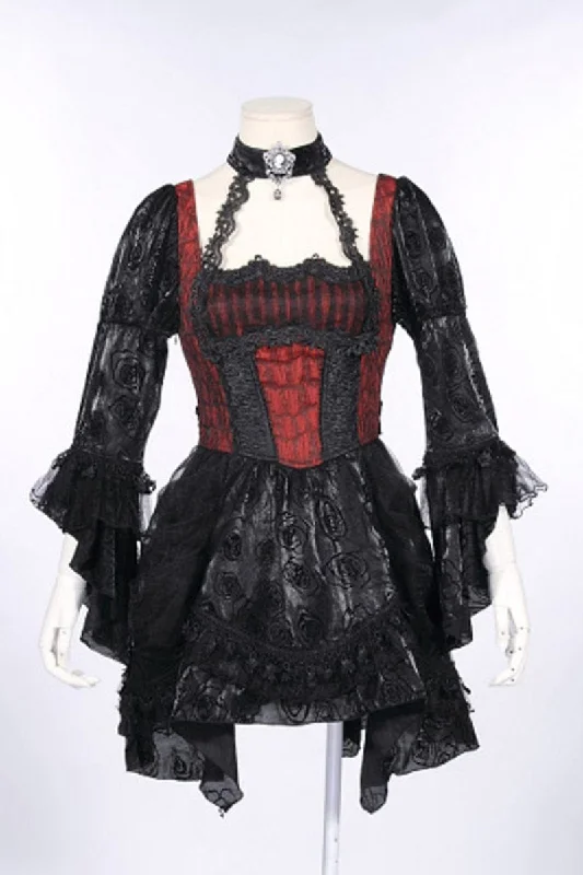 Women's Steampunk Irregular Lace Splice Halterneck Dress