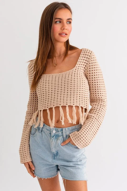 Beachfront Square Neck Crochet Fringe Top - Final Sale