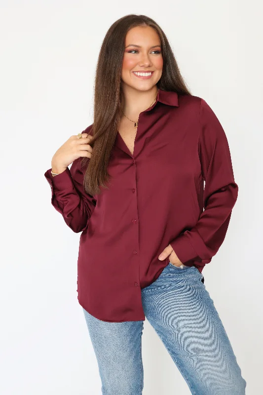 Lyza Satin Button Up- Plum (FINAL SALE)