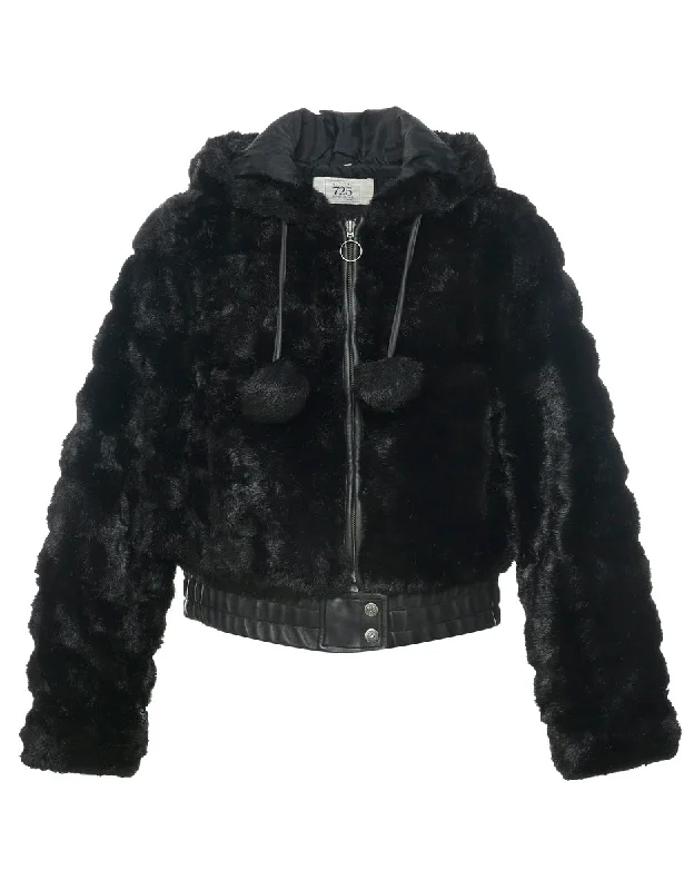 Hooded Faux Fur Jacket - L