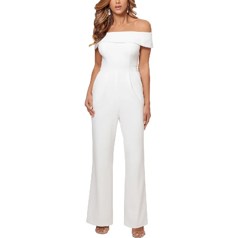 Xscape Womens Crepe Off The Shoulders Jumpsuit